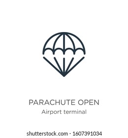 Parachute open icon. Thin linear parachute open outline icon isolated on white background from airport terminal collection. Line vector sign, symbol for web and mobile
