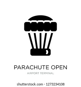 parachute open icon vector on white background, parachute open trendy filled icons from Airport terminal collection, parachute open simple element illustration