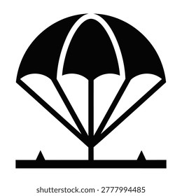 A parachute opens and lands safely on the ground with precision and control descent.