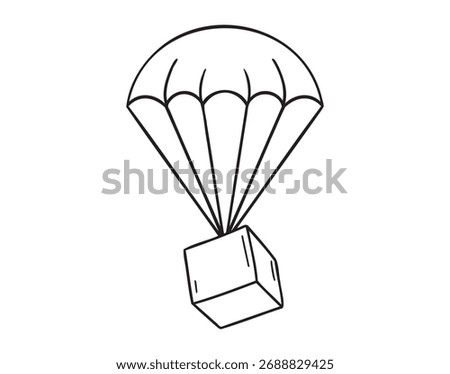 parachute package cargo delivery icon doodle hand drawn. Outline parachute package line drawing clipart symbol. Vector illustration