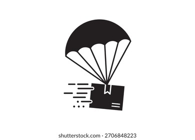 Parachute Package Delivery Icon Fast Shipping Airdrop Silhouette Artwork