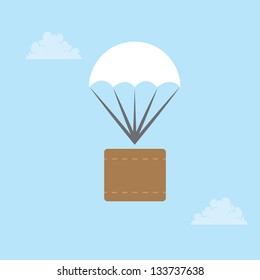 Parachute package floating through the sky