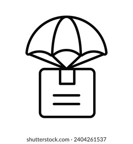 Parachute with parcel box, air logistics vector design, air delivery icon