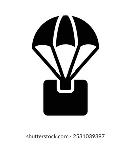 Parachute with parcel box, air logistics vector design, air delivery icon