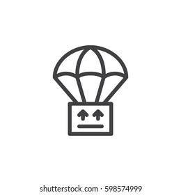 Parachute with parcel, box line icon, outline vector sign, linear style pictogram isolated on white. Drop shipping symbol, logo illustration. Pixel perfect