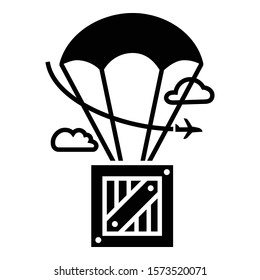 Parachute parcel delivery icon. Simple illustration of parachute parcel delivery vector icon for web design isolated on white background