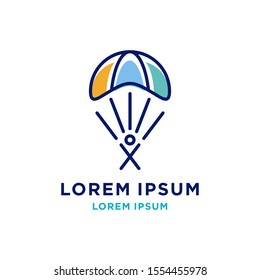 parachute and person skydiving logo icon vector design in trendy linear style illustration