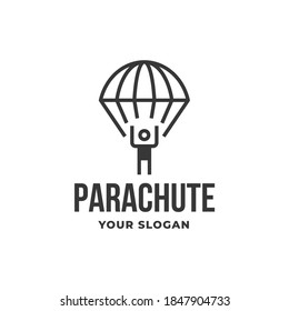 parachute and person skydiving logo icon vector design in trendy linear style illustration