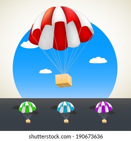Parachute with sending.  Set of colored parachutes for your design.