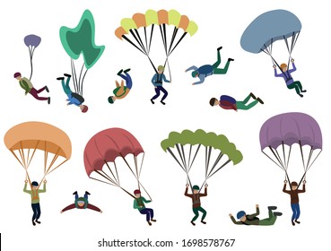 Set Different Colorful Skydivers Vector Illustration Stock Vector ...