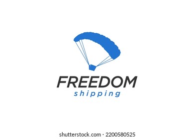 Diseño del logotipo de carga de transporte de paracaídas parapente símbolo de libertad de entrega de vuelo moderno 