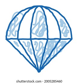 Icono de esbozo de paracaídas vectorial. Cartel de arte de la línea de doodle azul dibujado a mano en Parachute. ilustración de símbolo aislado