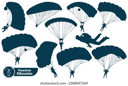 parachute Sky diving Silhouette Vector Collection