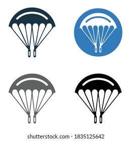 Fallschirm, Skydive-Symbol. Glyph-Vektorgrafik einzeln auf weißem Hintergrund.
