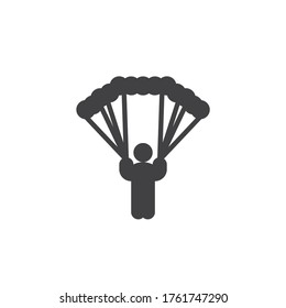 Parachute skydiver vector icon. filled flat sign for mobile concept and web design. Skydiving, parachuting glyph icon. Symbol, logo illustration. Vector graphics