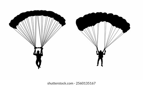 parachute skydiving sport vector illustration silhouettes isolated on white background