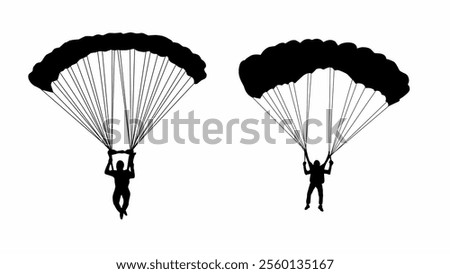 parachute skydiving sport vector illustration silhouettes isolated on white background