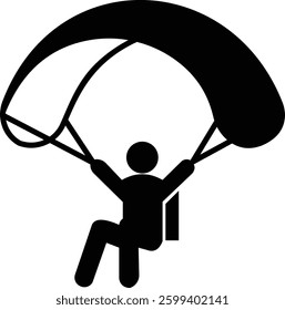 Parachute sport illustration. parachutist icon, black design