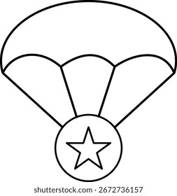 Paracaídas con el icono de la estrella que representa el lanzamiento de la puesta en marcha, la entrega segura, y el concepto del logro, fondo transparente