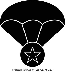 Parachute with star icon representing startup launch, safe delivery, and achievement concept, transparent background