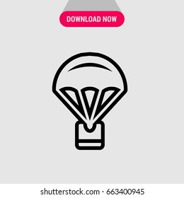 Parachute vector icon, Chute with basket for people symbol. Simple, modern flat vector illustration for mobile app, website or desktop app  