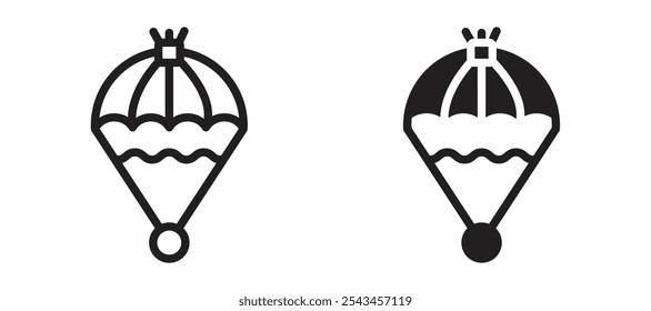 Parachute vector icon set in black.