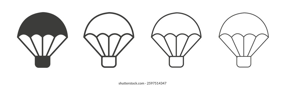 Parachute vector icon set in black and white color.