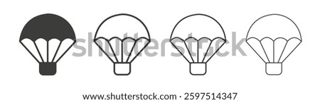 Parachute vector icon set in black and white color.