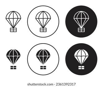 parachute vector icon set. emergency package airdrop delivery symbol in black color.