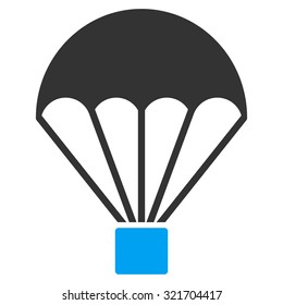 Parachute vector icon. Style is bicolor flat symbol, blue and gray colors, rounded angles, white background.