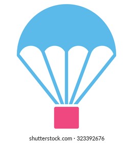 Parachute vector icon. Style is bicolor flat symbol, pink and blue colors, rounded angles, white background.
