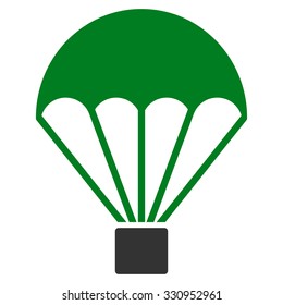 Parachute vector icon. Style is bicolor flat symbol, green and gray colors, rounded angles, white background.