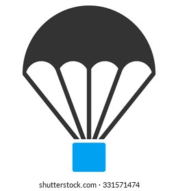 Parachute vector icon. Style is bicolor flat symbol, blue and gray colors, rounded angles, white background.