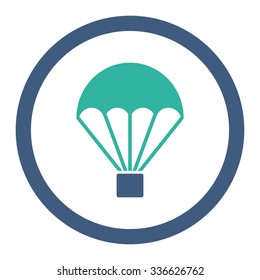Parachute vector icon. Style is bicolor flat rounded symbol, cobalt and cyan colors, rounded angles, white background.