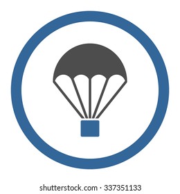 Parachute vector icon. Style is bicolor flat rounded symbol, cobalt and gray colors, rounded angles, white background.