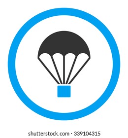 Parachute vector icon. Style is bicolor flat rounded symbol, blue and gray colors, rounded angles, white background.