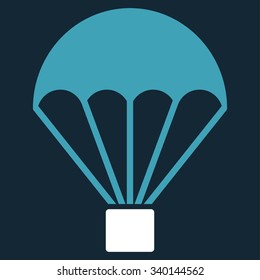 Parachute vector icon. Style is bicolor flat symbol, blue and white colors, rounded angles, dark blue background.
