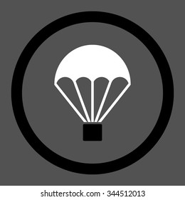 Parachute vector icon. Style is bicolor flat rounded symbol, black and white colors, rounded angles, gray background.