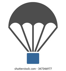 Parachute vector icon. Style is bicolor flat symbol, cobalt and gray colors, rounded angles, white background.