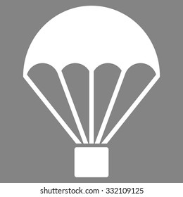 Parachute vector icon. Style is flat symbol, white color, rounded angles, gray background.