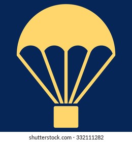 Parachute vector icon. Style is flat symbol, yellow color, rounded angles, blue background.