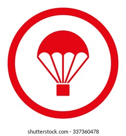 Parachute vector icon. Style is flat rounded symbol, red color, rounded angles, white background.