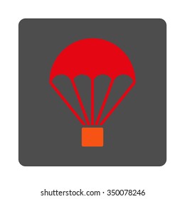 Parachute vector icon. Style is flat rounded square silver button with red symbol, white background.