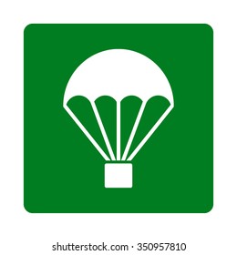 Parachute vector icon. Style is flat rounded square button, white and green colors, white background.