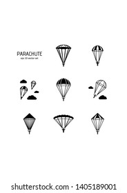 Parachute - vector icons set. Symbol for web, infographics, print design and mobile UX/UI kit. Vector illustration, EPS10.