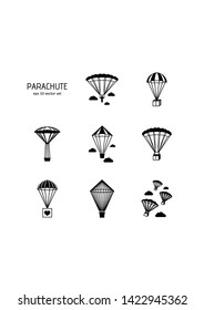 Parachute - vector icons set. Symbol for web, infographics, print design and mobile UX/UI kit. Vector illustration, EPS10.