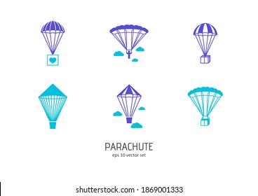 Parachute - vector icons set. Symbol for web, infographics, print design and mobile UX UI kit. Vector illustration, EPS10.