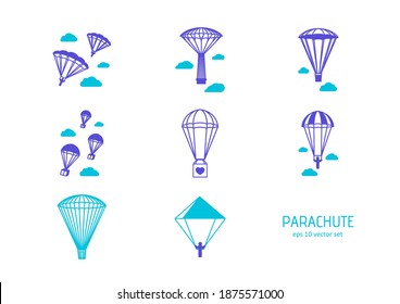 Parachute - vector icons set. Symbol for web, infographics, print design and mobile UX UI kit. Vector illustration, EPS10.