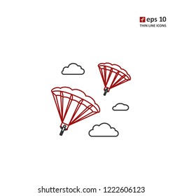 Parachute - vector thin line icon on white background. Symbol for web, infographics, print design and mobile UX/UI kit. Vector illustration, EPS10.