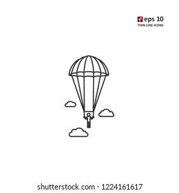 Parachute - vector thin line icon on white background. Symbol for web, infographics, print design and mobile UX/UI kit. Vector illustration, EPS10.
